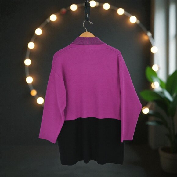 Autumn Skye Purple & Black Colorblock Open Front Cardigan Sweater Women's M - Picture 8 of 10